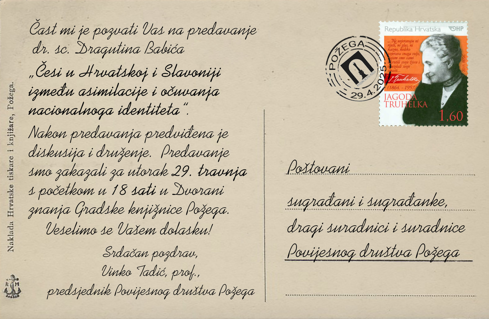 Gradska knjižnica Požega - predavanje Česi u Hrvatskoj i Slavoniji