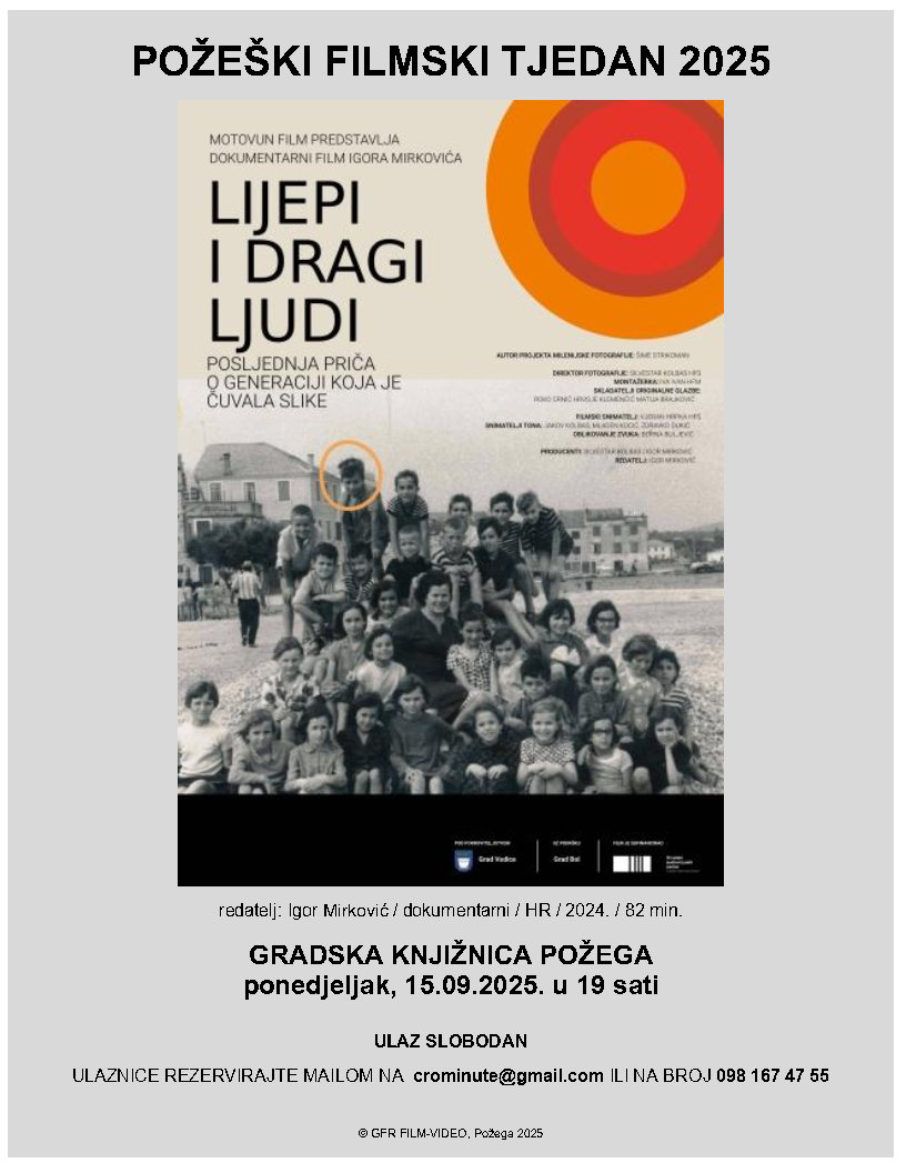 Gradska knjižnica Požega - projekcija filma Lijepi i dragi ljudi