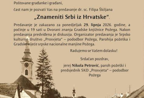 Gradska knjižnica Požega - predavanje Znameniti Srbi iz Hrvatske