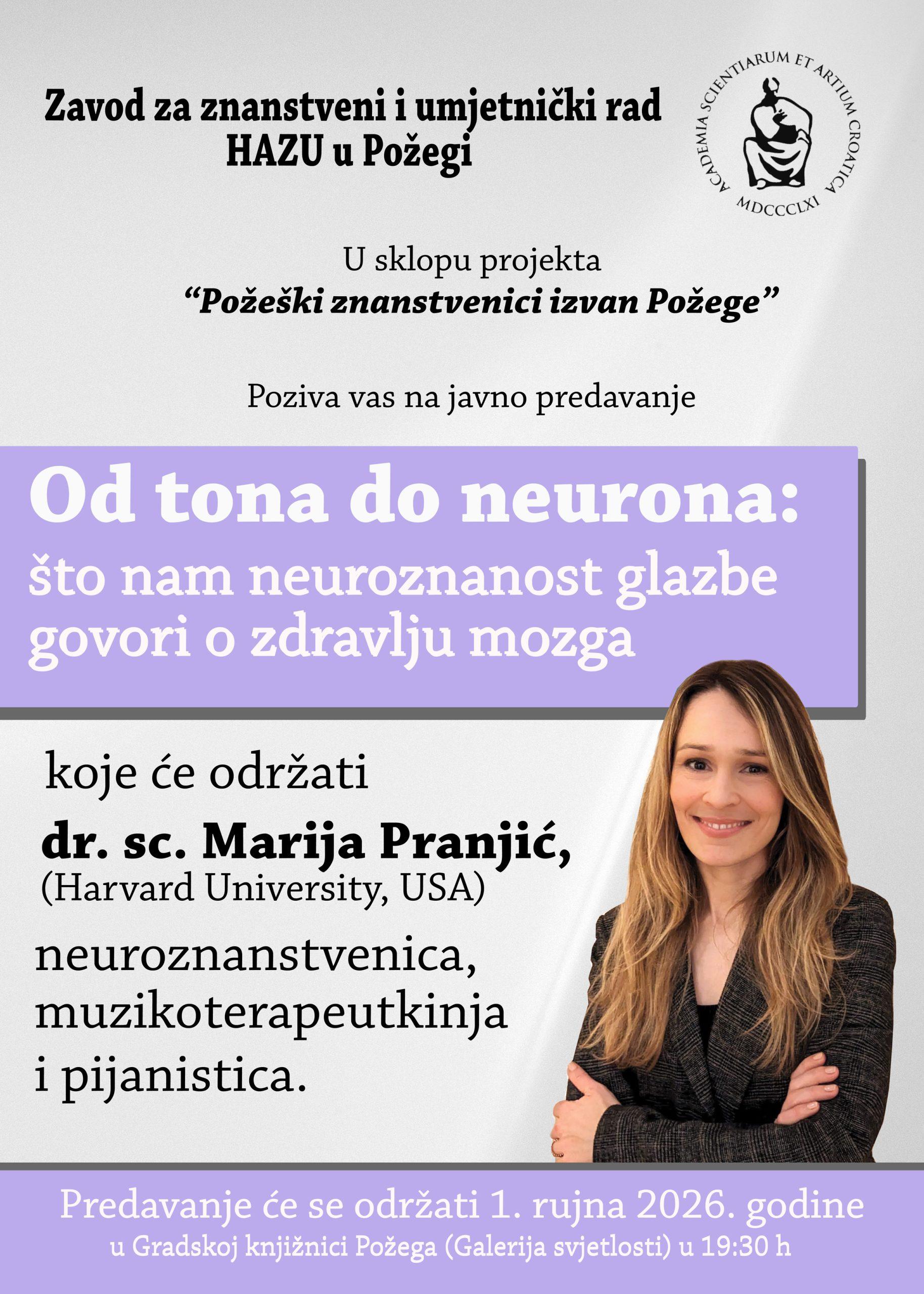 Gradska knjižnica Požega - Predavanje dr. sc. Marije Parnjić Od tona do neurona